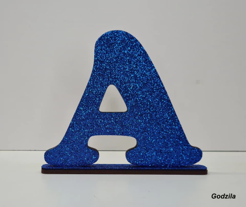 Letra e Símbolos de mesa com base 10cm de altura MDF cru e EVA com Glitter Azul Escuro