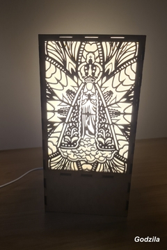 Luminária Decoração Nossa Senhora 24cm Em Mdf Cru C/ Elétrica para Quartos e Salas