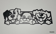 Quadro Painel Decorativo Cachorros 50x18,5cm MDF preto