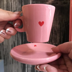 PLATO CAFÉ Rosa con Corazón - SilOrel Cerámica