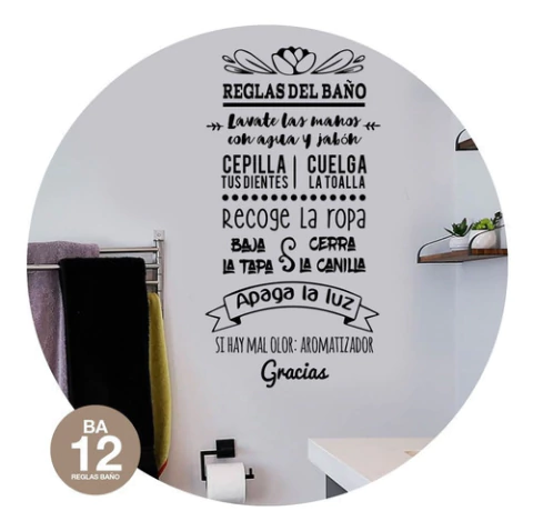 Vinilo Decorativo Baño. Reglas Del Baño Lavarse Manos