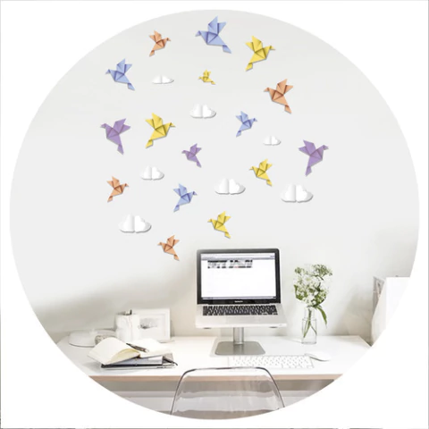 Vinilos Decorativos Colibries Pajaros Aves Nubes Origami