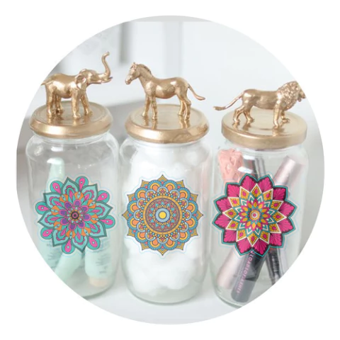 Vinilos Decorativos Cristal Vidrio 6 Mandalas 10 Cm Frascos