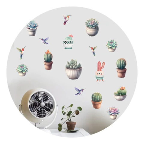 Vinilos Decorativos Plancha Pared Suculentas Colibries