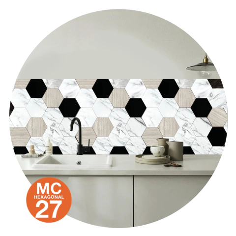 MC 27. HEXAGONOS NEGRO, MADERA Y MARMOL