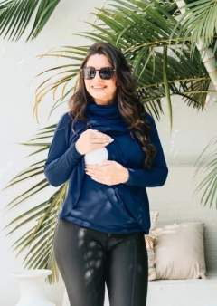 Blusa de amamentação dupla malha lanzinha manga longa gola rolê - Dnmammy roupas de amamentação