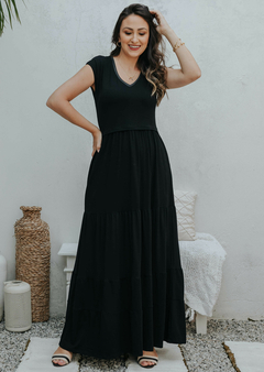 Vestido de amamentação longo 3 marias decote V
