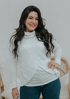 Blusa de amamentação dupla malha lanzinha manga longa gola rolê - Dnmammy roupas de amamentação