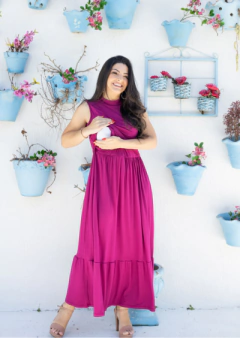 Vestido de amamentação midi sem manga 1 maria na internet