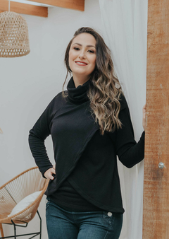 Blusa de amamentação dupla malha lanzinha manga longa gola rolê