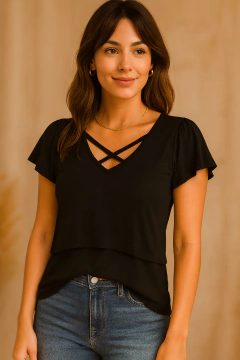 Blusa de amamentação decote V detalhe X - comprar online