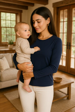 Blusa de amamentação básica decote redondo manga longa na internet