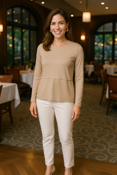 Blusa de amamentação básica decote redondo manga longa na internet