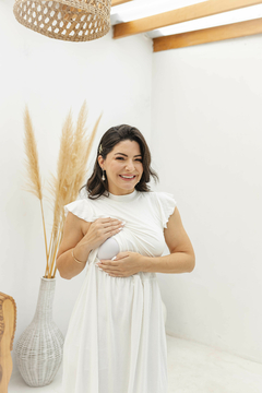 Vestido de amamentação midi mangas borboleta - Dnmammy roupas de amamentação