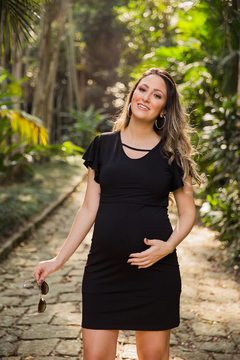 Vestido de amamentação decote V com recorte na barra - comprar online