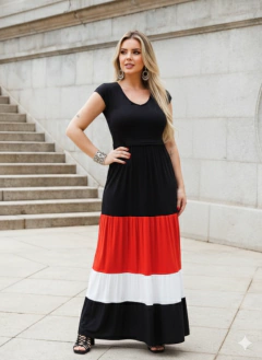 Vestido de amamentação decote V longo 3 marias bloco de cores - comprar online