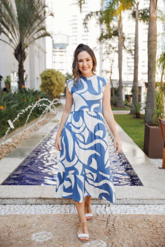 Vestido de amamentação midi manga borboleta estampado