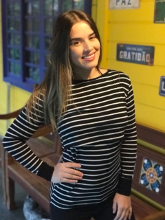 Blusa de amamentação básica listrada decote redondo manga longa - comprar online
