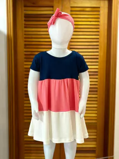 Vestido baby manga curta bloco de cores tal filha