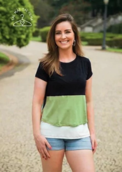 Blusa de amamentação manga curta bloco de cores