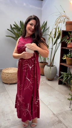 Vestido de amamentação estampado sem manga 1 maria - Dnmammy roupas de amamentação