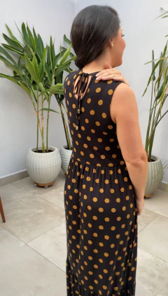 Vestido de amamentação midi poá sem manga 1 maria - Dnmammy roupas de amamentação