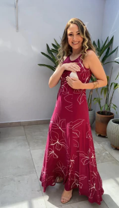 Vestido de amamentação longo estampa floral com nesgas - loja online