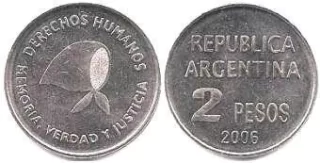 moneda de 2 pesos "Defensa de los Derechos Humanos "