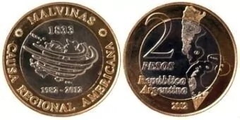 moneda de 2 pesos " 30 Aniversario de la Recuperación de las Islas Malvinas, Georgias y Sandwich del Sur "
