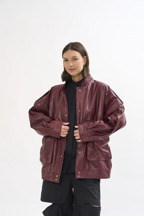 Cazadora Sienna Desmontable | 100% Cuero Burgundy - comprar online