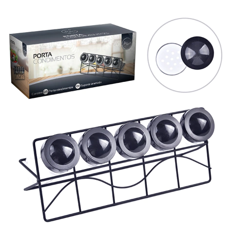PORTA CONDIMENTO COM SUPORTE BLACK 6 PEÇAS - 737