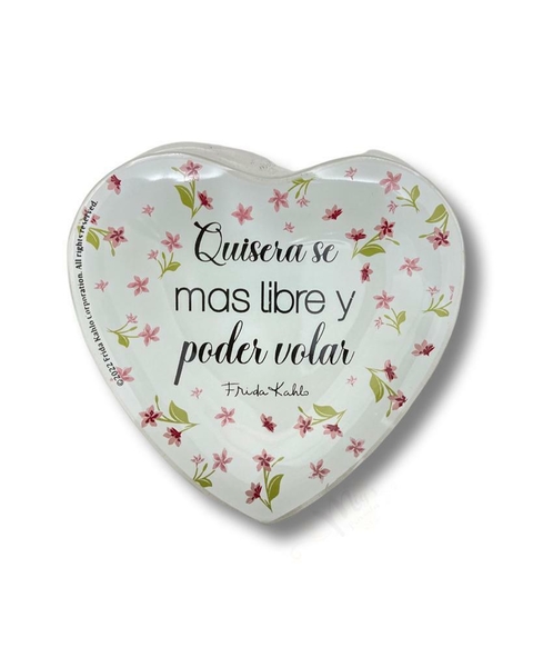 PRATO CORAÇÃO PEQUENO FLORAL ''QUISERA SE MAS LIBRE Y PODER VOLAR'' FRIDA KAHLO - 16724