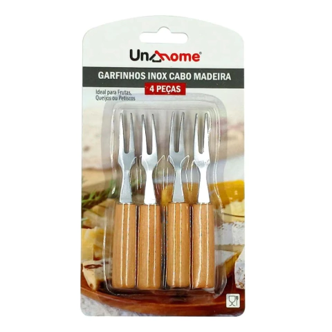 KIT GARFINHOS PARA PETISCO INOX MADEIRA 4 PCS