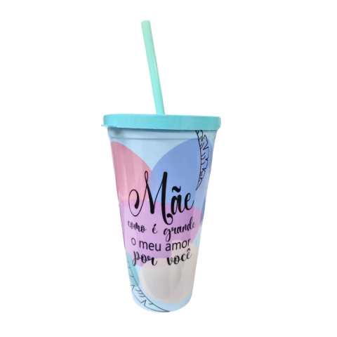 COPO COM CANUDO MÃE GRANDE AMOR AZUL 600ML - 596254