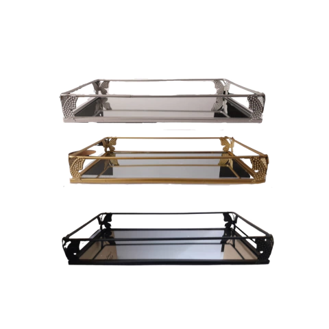 BANDEJA RETAGULAR BORBOLETA COM ESPELHO - 8663