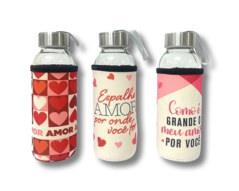 GARRAFA DE VIDRO TAMPA DE INOX + CAPA NEOPRENE 300ML 9314