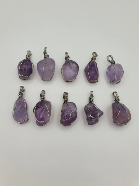 Dije de Amatista - Pulido - Mediano - Alambre de Acero