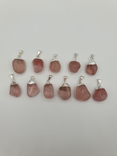 Dije de Cuarzo Rosa - Pulido - Chico - Baño de Plata