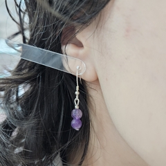 Par de aros de bolitas de 6mm de Amatista y anzuelo de plata