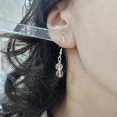 Par de aros de bolitas de 6mm de Cuarzo Cristal de Roca y anzuelo de plata