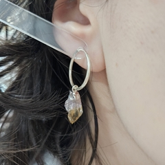 Par de aros de Citrino con baño de plata y argolla de plata tamaño grande - comprar online