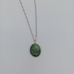 Dije de Zoisita ovalada- Plata 925