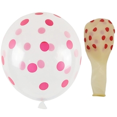 GLOBOS CRISTAL CON LUNARES FUCSIA