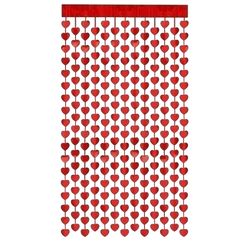 CORTINA DECORATIVA CORAZONES ROJA