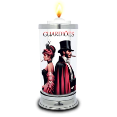 Protetor de Velas Guardiões Exú e Pomba Gira Castiçal Vidro