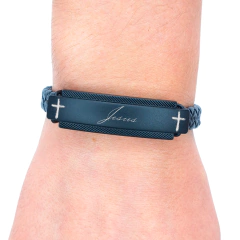 Pulseira Jesus Couro Preta Fecho Magnético - comprar online