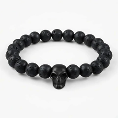 Pulseira Exú Caveira Pedra Lava Vulcânica