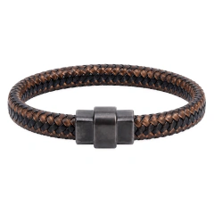 Pulseira Masculina Couro Trançado Preto Marrom