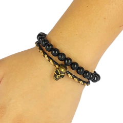 Pulseira Exú Caveira Couro Mesclado Masculina - comprar online