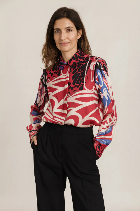 CAMISA CLASICA SLIM FIT SEDA MARIPOSA ROJA - comprar online